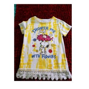 365 Kids From Garanimals Girls Peanuts Lace Hem Tee, White/yellow, Size 6